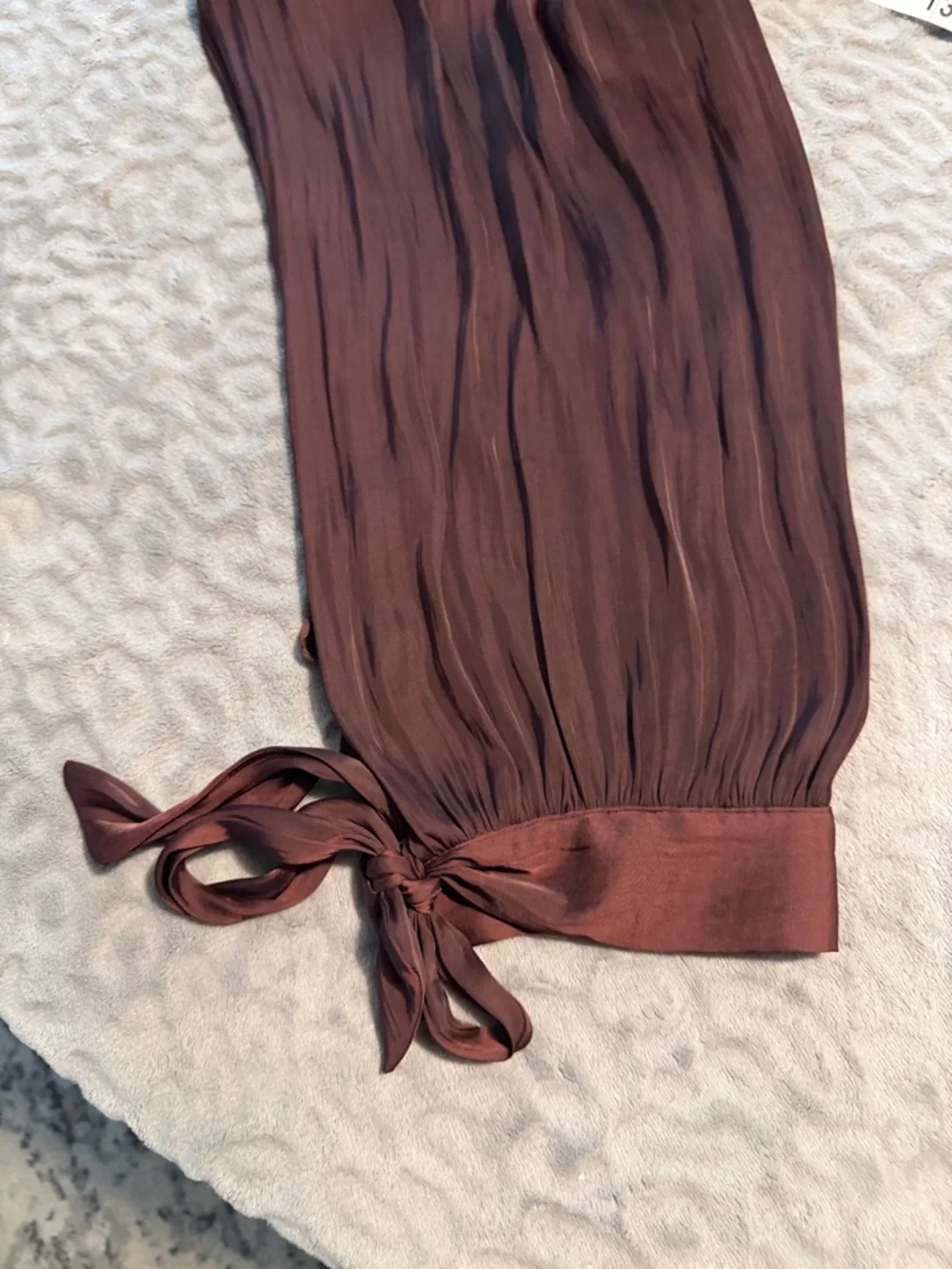 Camila Coelho Wide-Leg Tie Hem Pants in Brown